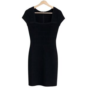 NWT White House Black Market Square Neck Black Bodycon Bandage Dress, Size XS